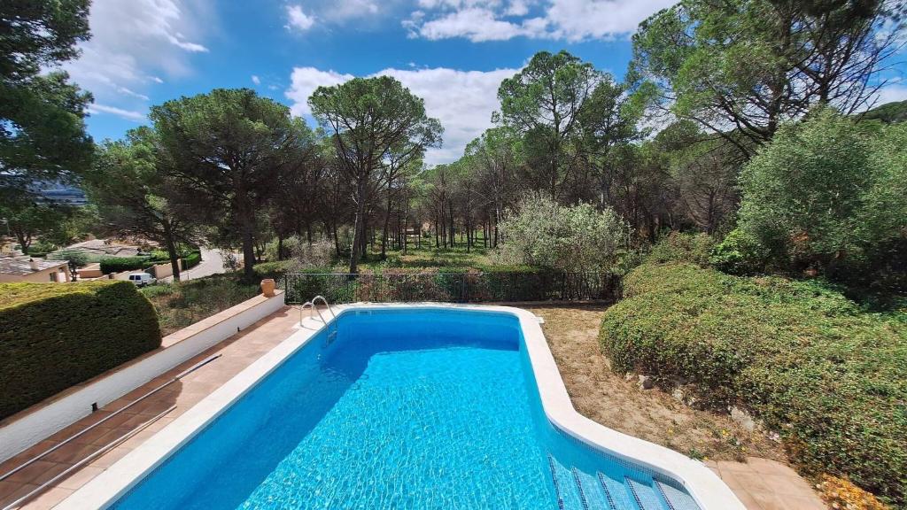 a swimming pool in a yard with trees at TV 57 privat pool in Torroella de Montgrí