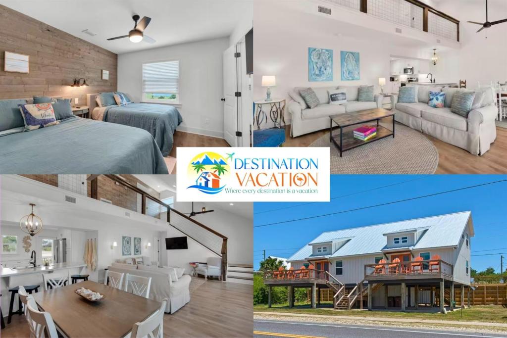 a collage of photos of a house at Beachfront 6BR Retreat w Gulf Views Sleeps 16 in Port Saint Joe