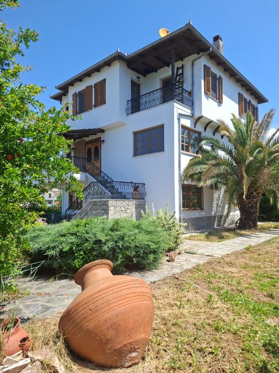 a large vase sitting in front of a house at IVY Traditional House in Amigdhaleón