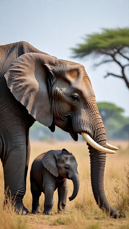 a baby elephant standing next to an adult elephant at Elephant Memories wildlife lodge in Marloth Park
