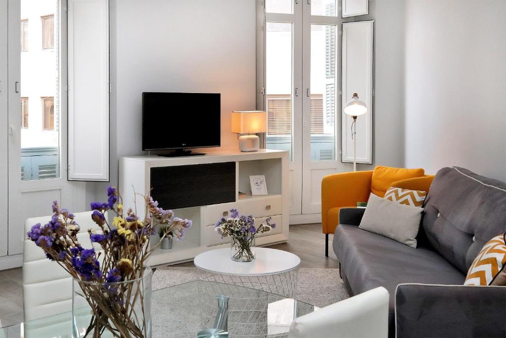 Televízia a/alebo spoločenská miestnosť v ubytovaní Apartamentos Calle Larios
