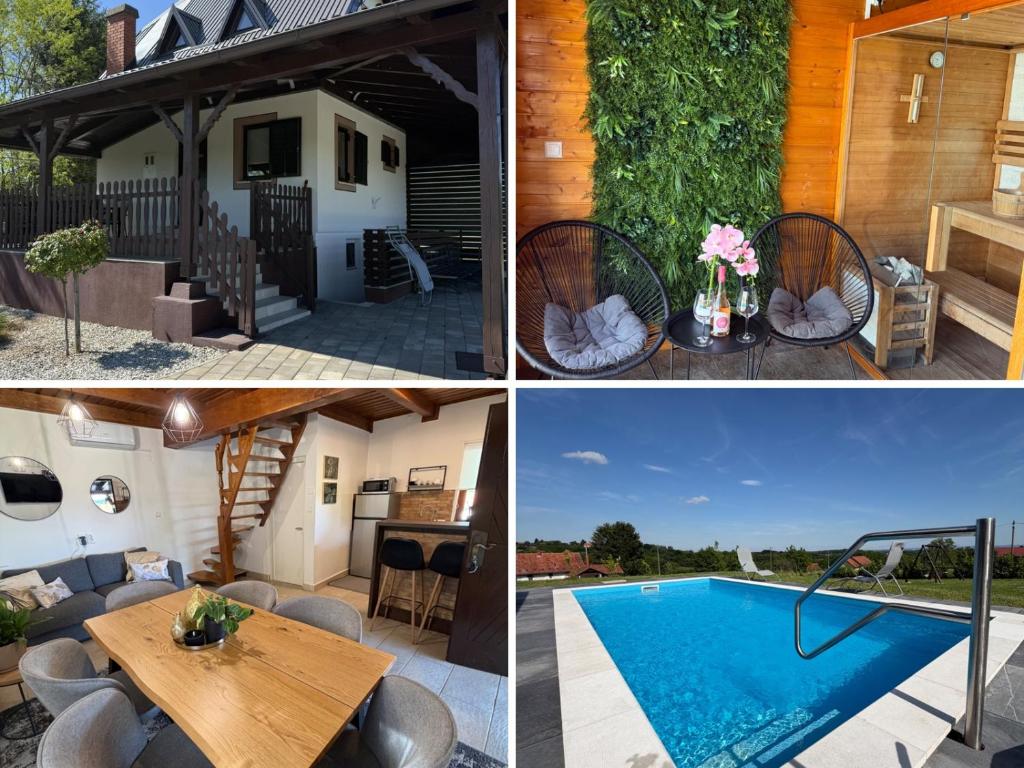 a collage of pictures of a house with a swimming pool at Villa Verdea Lopatinec in Lopatinec