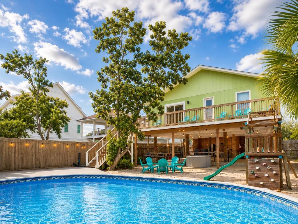 a home with a swimming pool and a house at Heated Pool & Spa, 4min Walk To Beach - Zula Beach in Destin