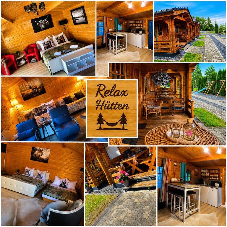 a collage of pictures of a cabin at Relax Hütten & Spa Gröden in Groeden