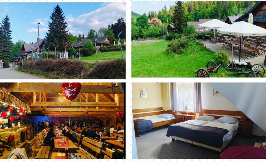 a collage of four pictures of a house at Hotel Karkonosze in Karpacz