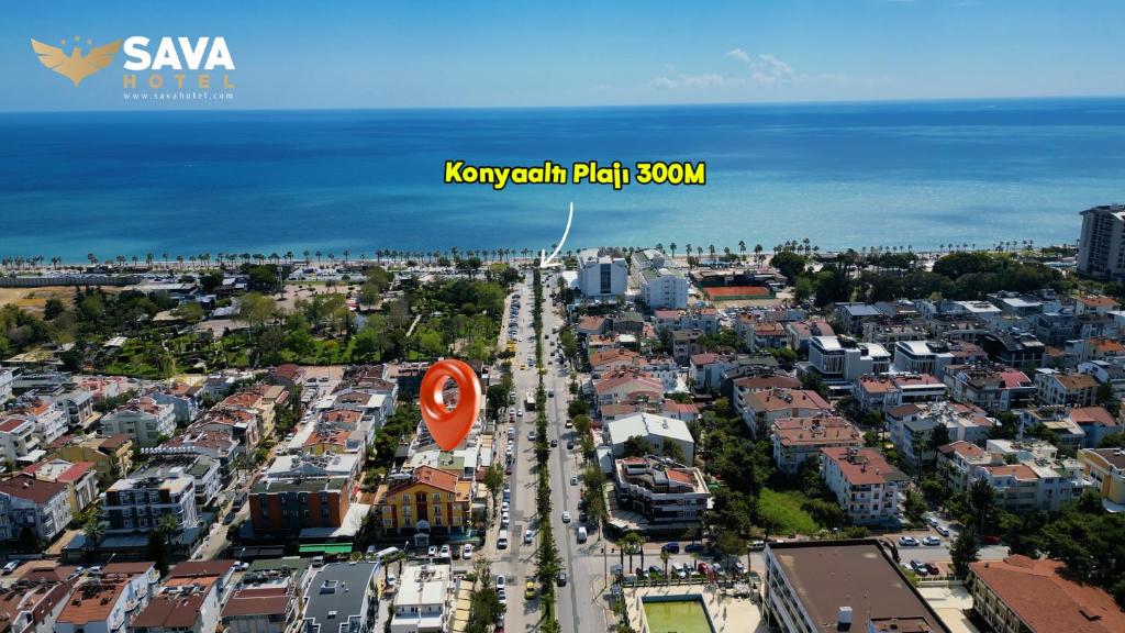 an aerial view of a city with the ocean at Sava Hotel in Antalya