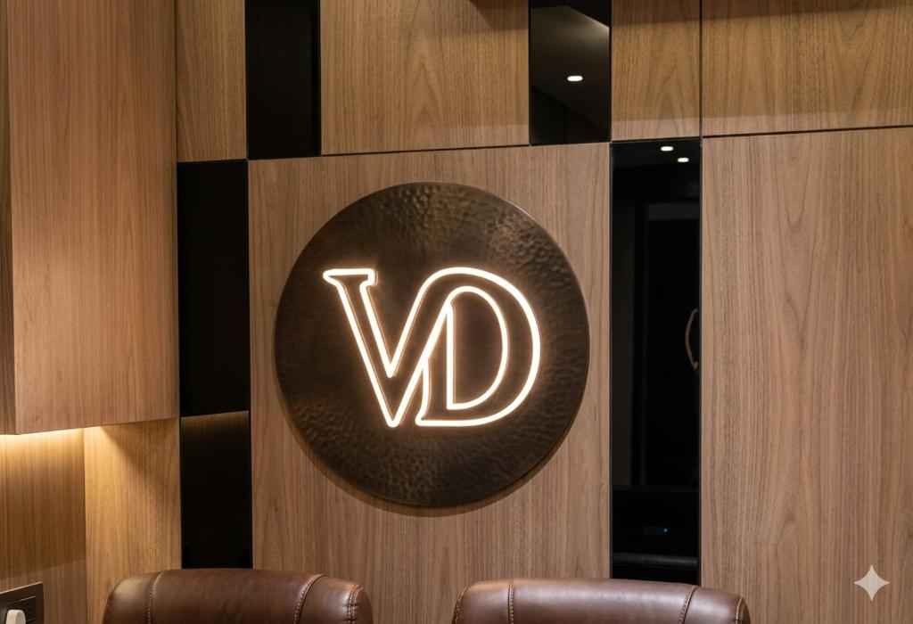 a sign with the letter w on a wall at Hotel VD Rooms Althan in Surat