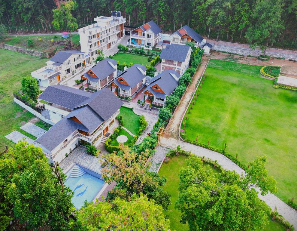 an aerial view of a house with a large yard at Megha Resort & Villas, Dehradun-Where Nature Pampers You in Dehradun