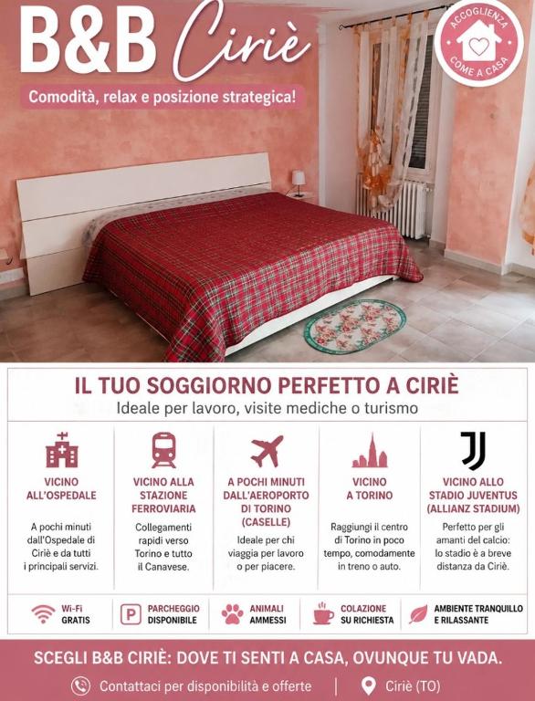 a flyer of a bed with a red comforter at Casa Alice in Ciriè