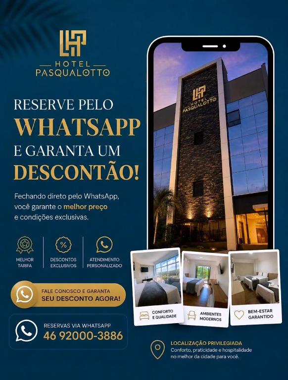 a flyer for a luxury hotel with a building at Hotel Pasqualotto in Chopinzinho