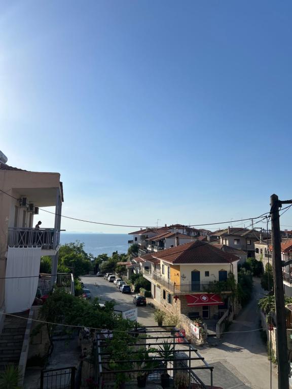 arial view of a street in a small town at Sea and Stone Apartment in Afitos