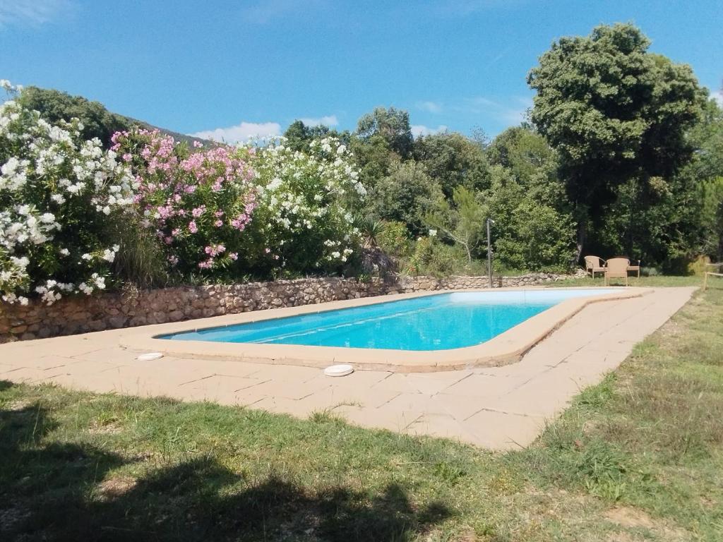 a swimming pool in a yard with flowers at Mas Ca La Coixa in Tortellá