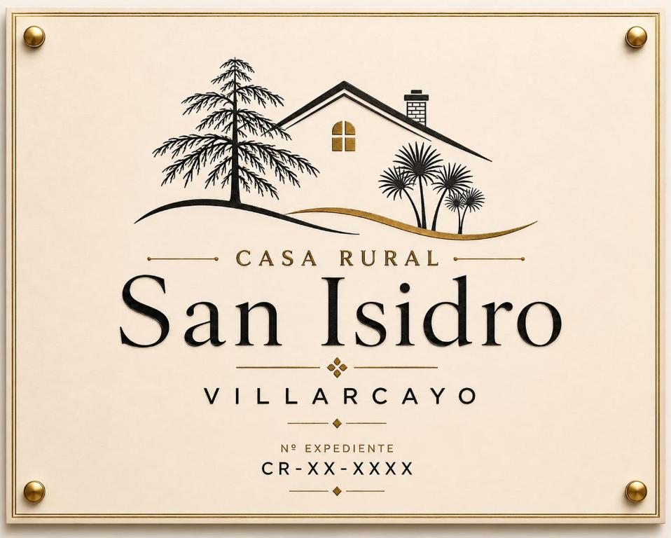 a sign with a villa and palm trees and a house at San Isidro in Villarcayo