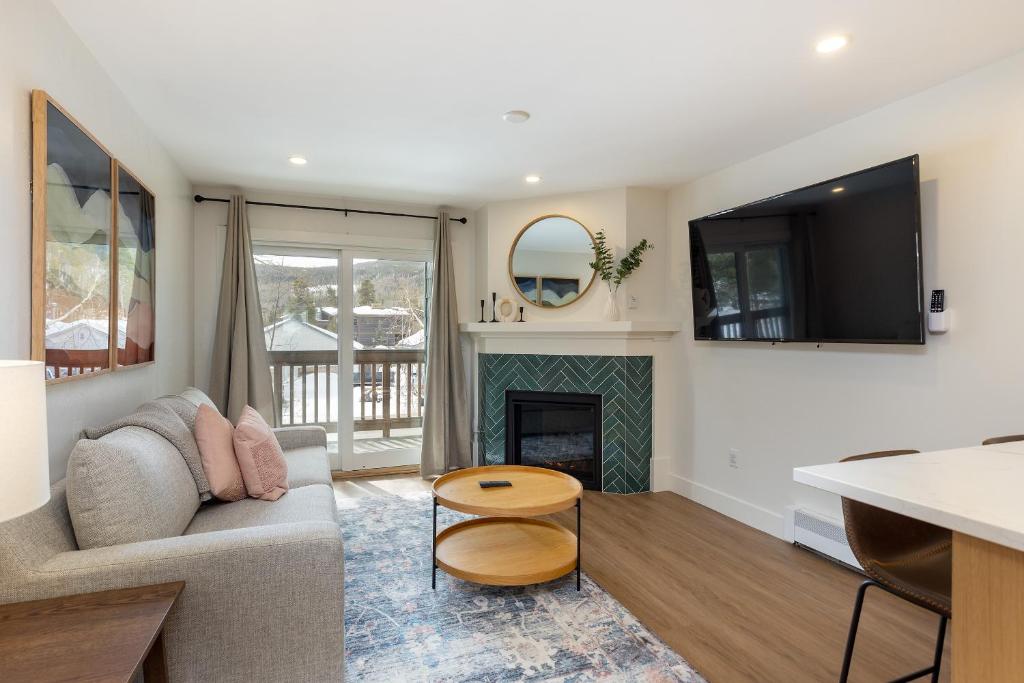 a living room with a couch and a fireplace at Tenmile Creek #215 : 2 in Frisco