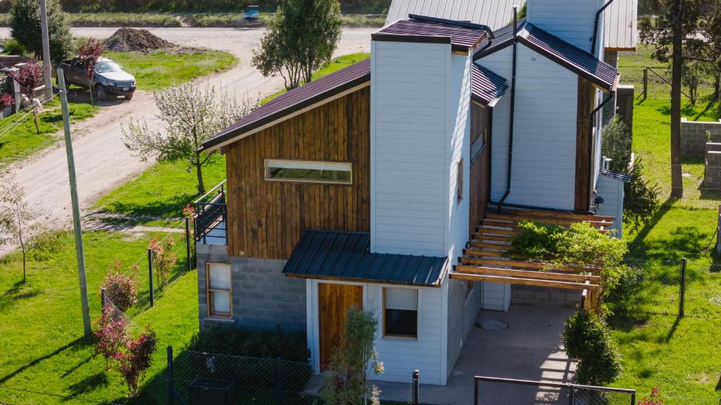 an aerial view of a house at Origen Rent a house in El Bolsón