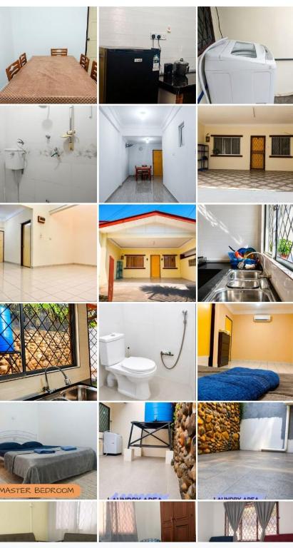 a collage of different pictures of different rooms at D'Rembulan Homestay in Ranau