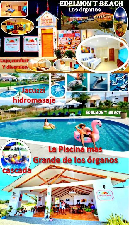 a collage of pictures of a pool at a resort at Edelmon't Beach in Los Órganos