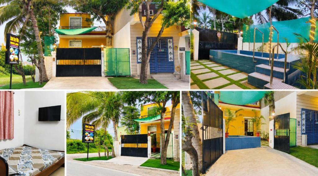 a collage of photos of a house at Eden Cozy Villa in Virāmpattinam
