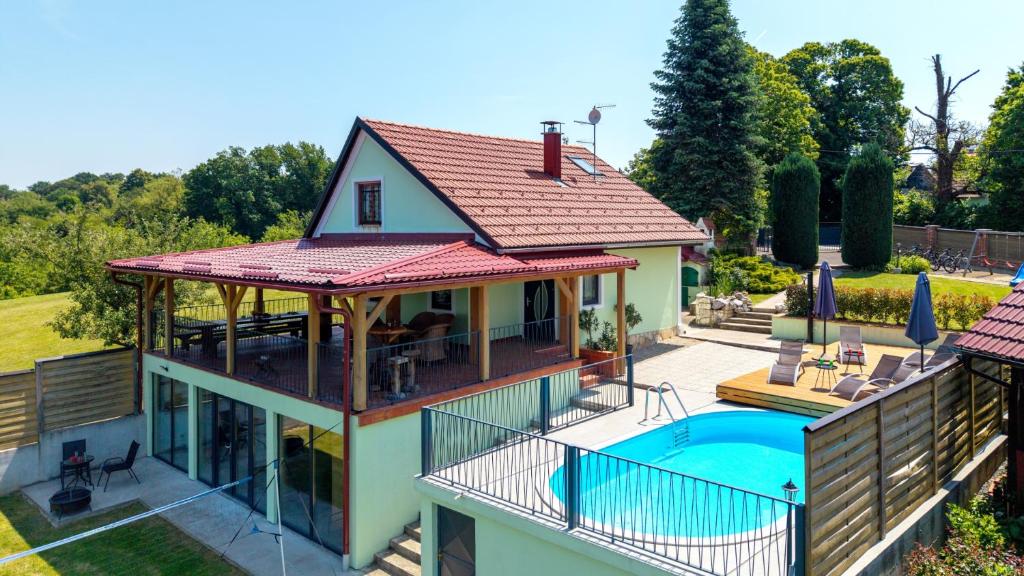 an aerial view of a house with a swimming pool at Villa Magic by Villas Guide in Jalžabet