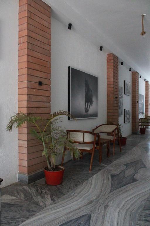 a living room with a tv on a wall at Palash Baag in Jodhpur