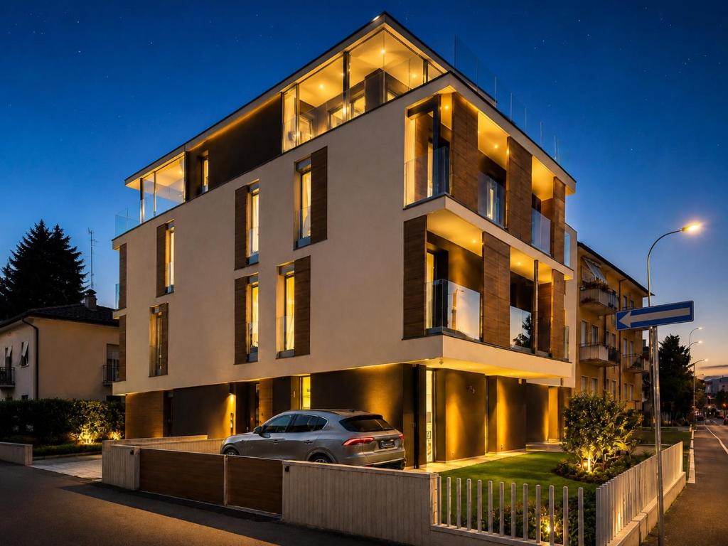 a building with a car parked in front of it at WELCOME residenza esclusiva via Liverani Imola in Imola