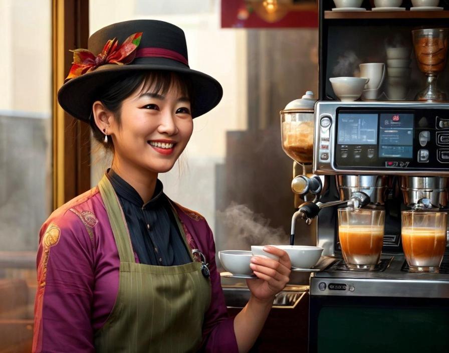 a woman in a hat holding a cup of coffee at Nava in Thong Sala