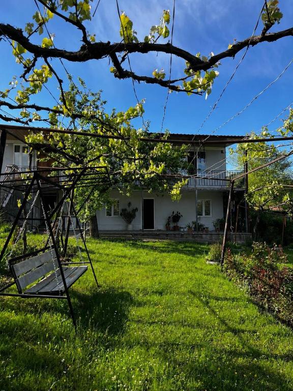 a yard with a swing in front of a house at roomes in Surami