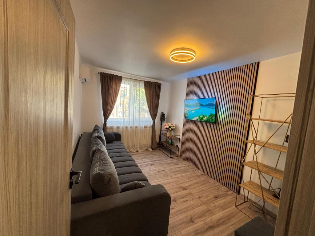 a living room with a couch and a tv at Ralfi in Alba Iulia