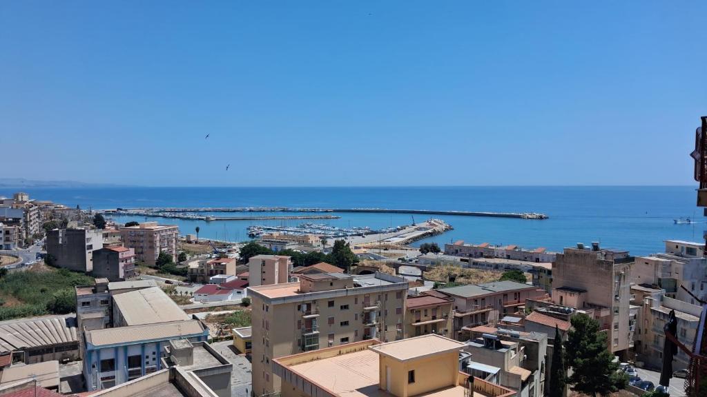 an aerial view of a city with the ocean at Da Cristina appartamento in Sciacca