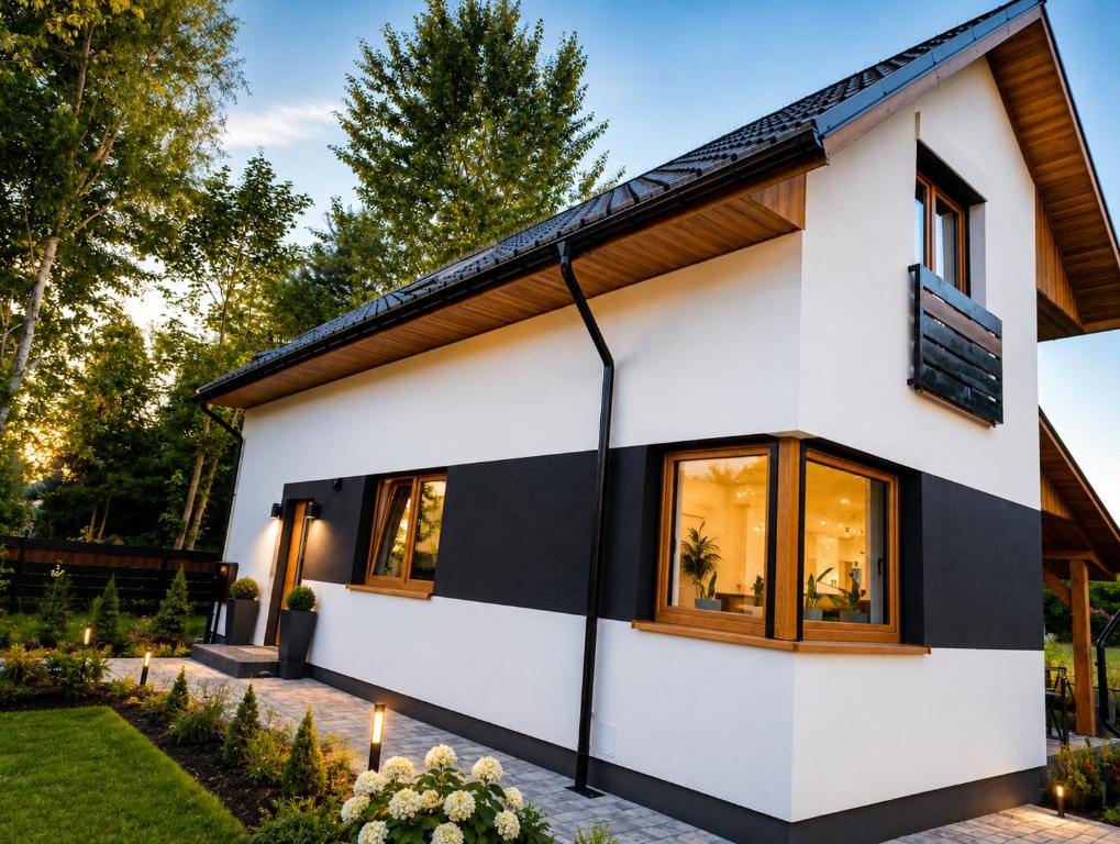 a house with a black and white facade at U Margo nad rzeczką in Susiec