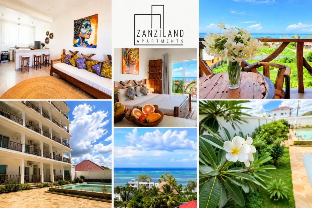 a collage of photos of a resort at Zanziland Apartments in Kiwengwa