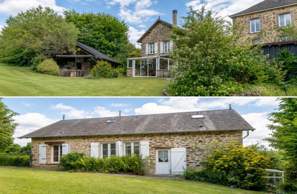 an old stone house before and after its restoration at Le Relais de Saint Germain in Saint-Germain-les-Belles