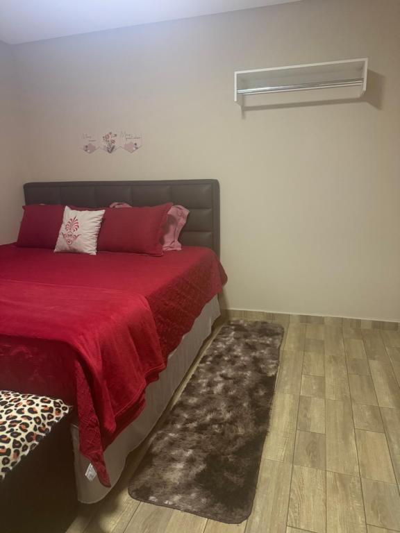 a bedroom with a bed with a red blanket at Flat mobiliado centro formosa Go in Formosa
