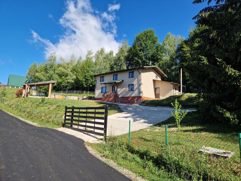 a house on the side of a road with a fence at Vila Haiduk in Runcu