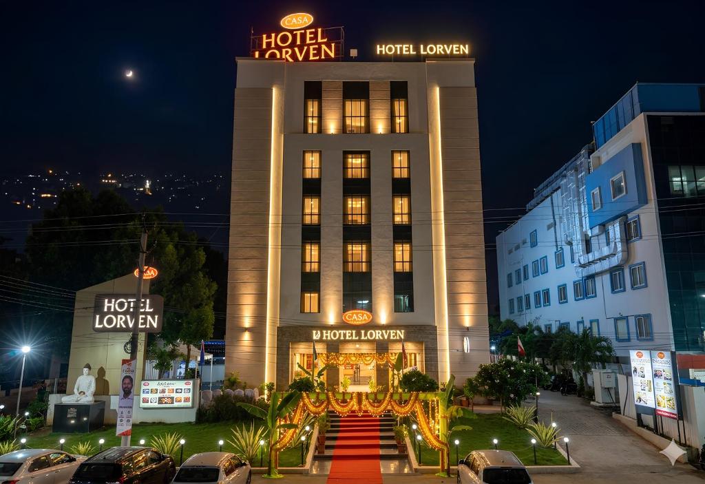 a hotel review of the york library at night at Hotel Casa Lorven Near Golf Course in Visakhapatnam