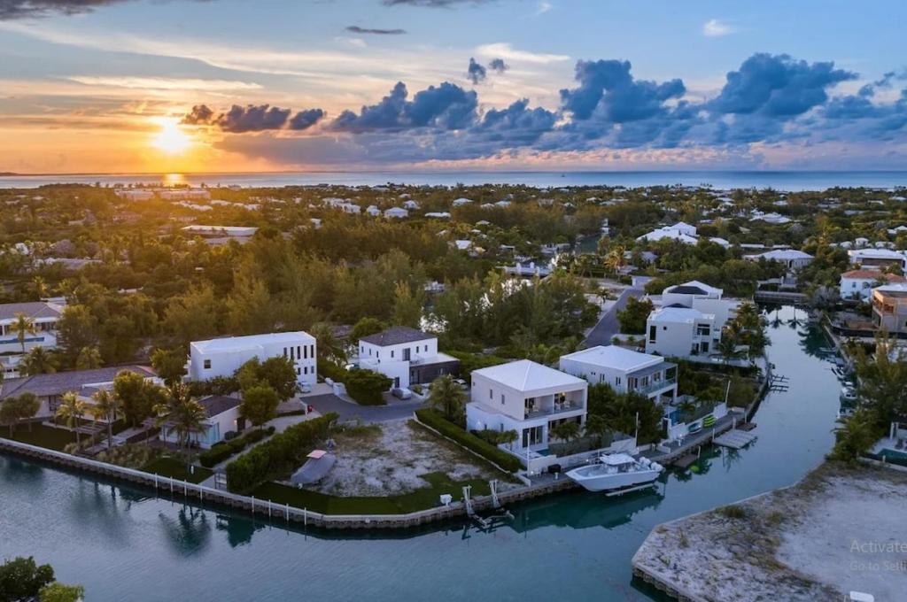 an aerial view of a home on the water at Second Wind Villa in Long Bay Hills
