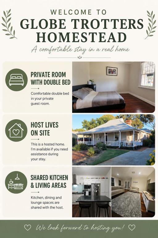 a collage of three pictures of a house at Globe Trotters Homestay - room in shared private residence in Perth