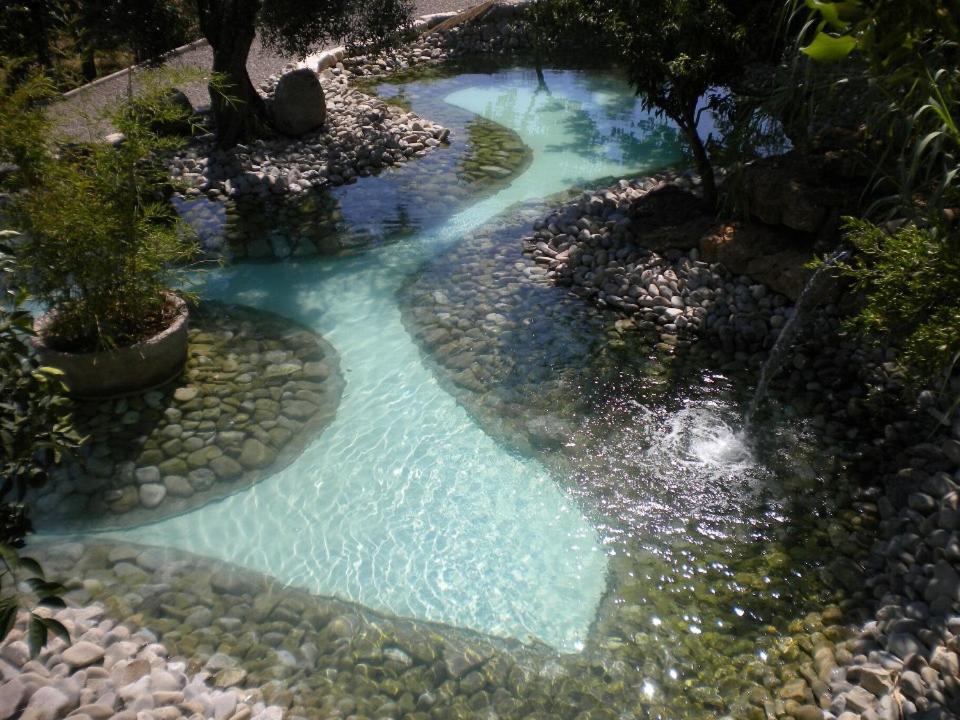 a swimming pool with blue water in a garden at Agriturismo Terranova in Pisticci