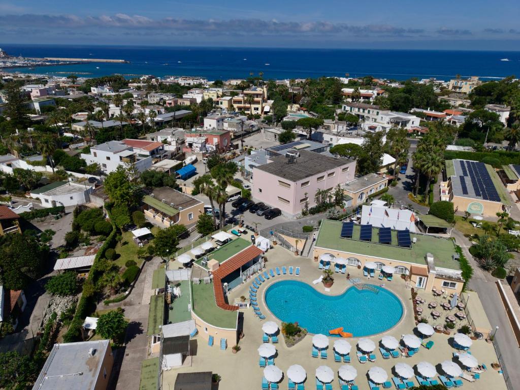 an aerial view of a resort with a swimming pool at Hotel Parco Delle Agavi in Forio d'Ischia