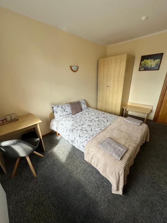 a bedroom with a bed and a desk and a chair at Vievija in Vievis