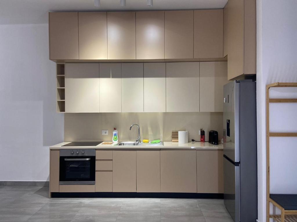 a kitchen with a sink and a stove at Delijorgji Sunrise 4 in Tirana
