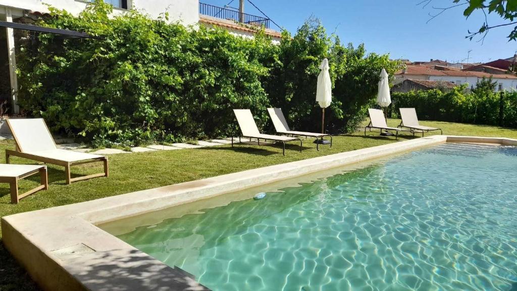 a group of chairs and a swimming pool at La casa nido in Torrejón el Rubio