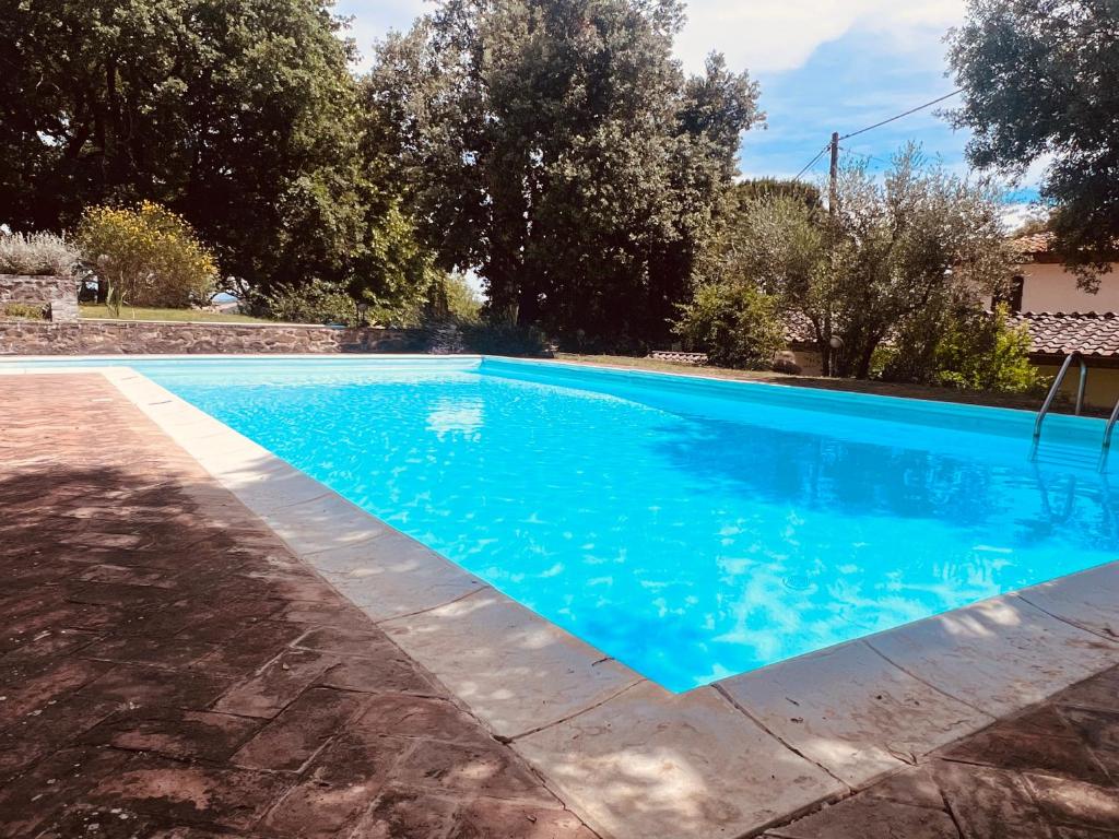 a swimming pool with blue water in a yard at Holiday al Poggettone in Monteroni dʼArbia