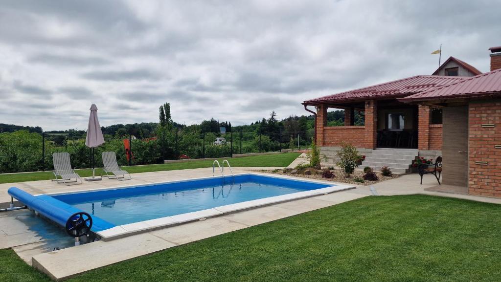 a swimming pool in a yard next to a house at Lazarica in Divoš