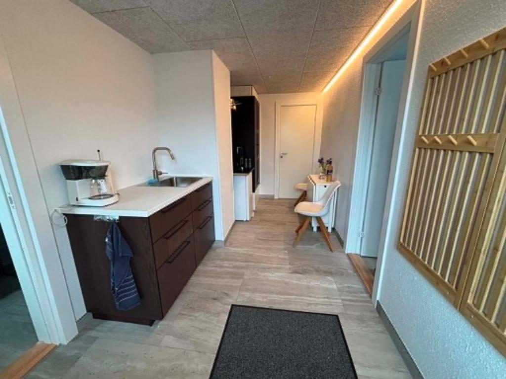 eine Küche mit Spüle und Arbeitsplatte in der Unterkunft Ribevej 12 in Egebæk