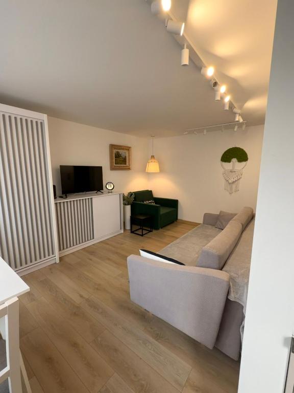 ein Wohnzimmer mit Sofa und Fernseher in der Unterkunft Studio - Polna in Końskie