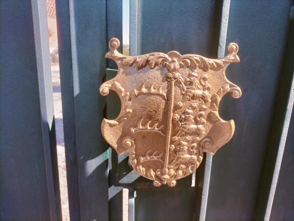 a bronze door knocker on a blue door at Cascina E&E in Costigliole dʼAsti