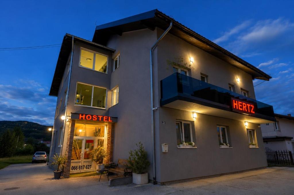 a hotel with a sign that reads mercy hospital at Hostel Herz in Banja Luka