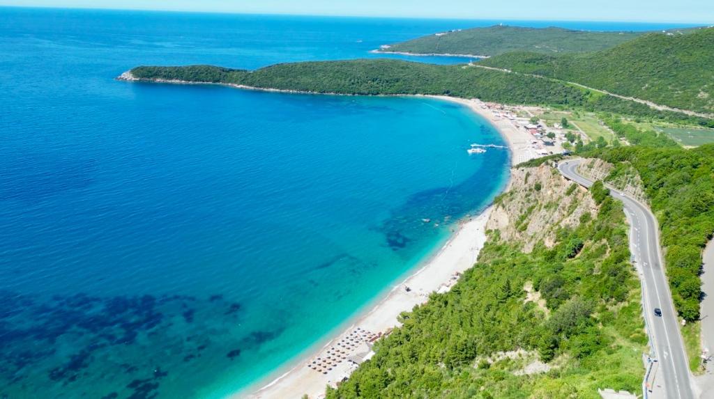 an aerial view of a beach and the ocean at Budva Sky Sea - View Point in Budva