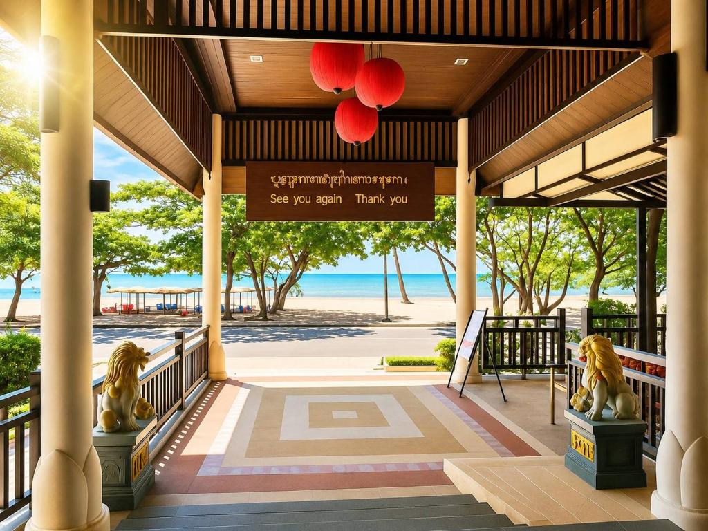 a view of the beach from the lobby of a resort at Royal Thai Pavilion Jomtien Hotel in Jomtien Beach